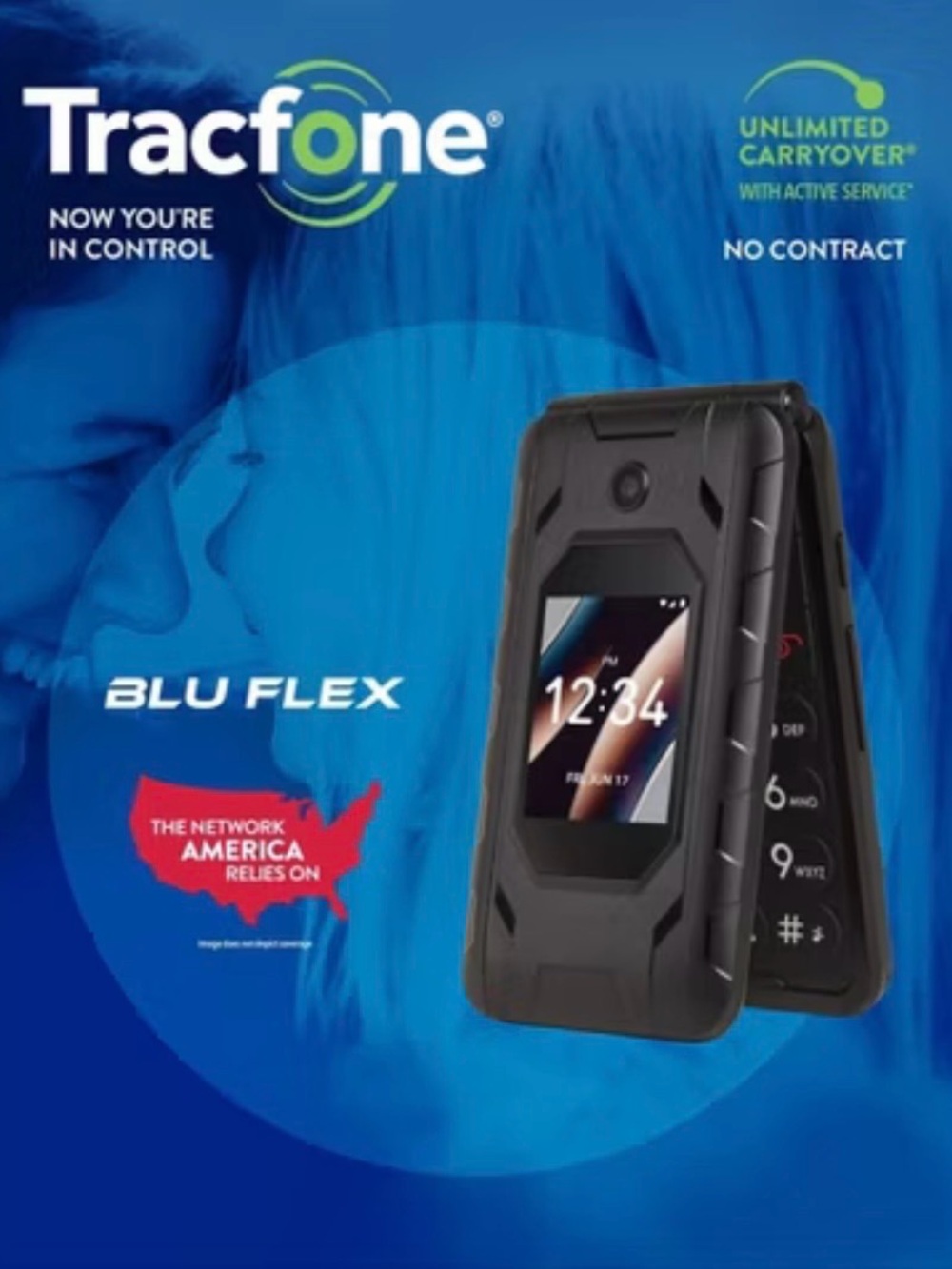 Black Tracfone Blu Flex 4G Snapdragon 215 Cell Cellular Cellphone Flip Phone🖤📱💙